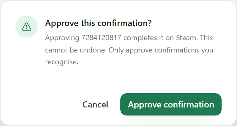 The confirmation step for approving a held trade